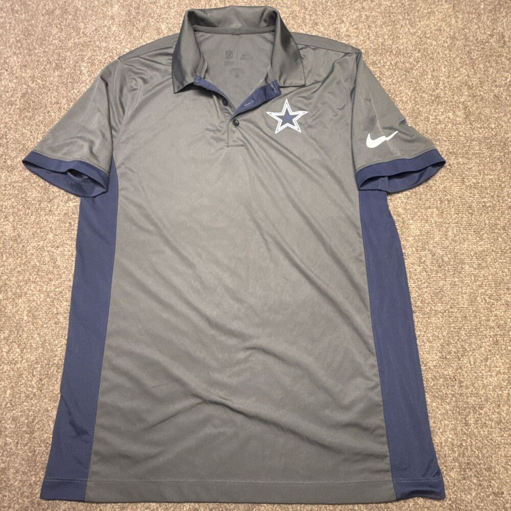 Dallas Cowboys  Mens Medium Nike Dri Fit Screened Stadium Polo Shirt  Gray